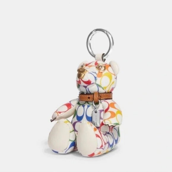 Coach Accessories - Coach Bear Bag Charm In Rainbow Signature Canvas